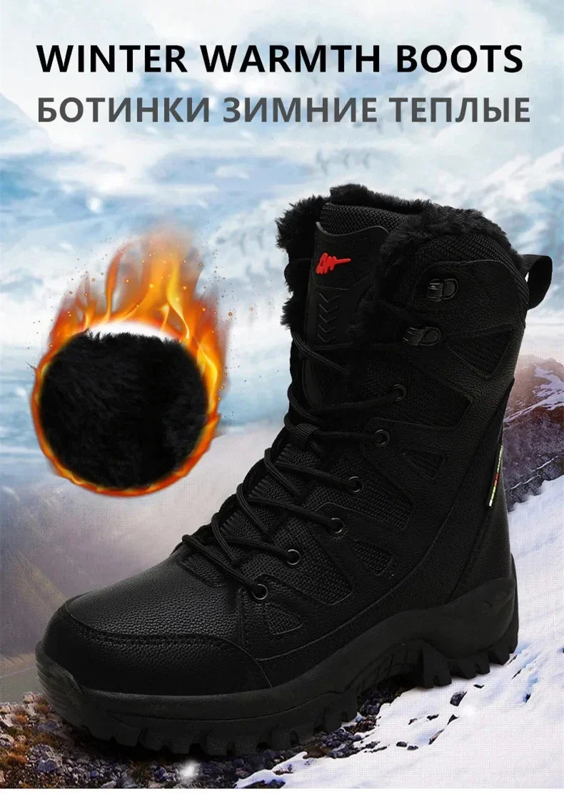 New Warm Plush Snow Boots Men Lace Up Casual High Top Men's Boots Waterproof Winter Boots Anti-Slip Ankle Boots Army Work Boots