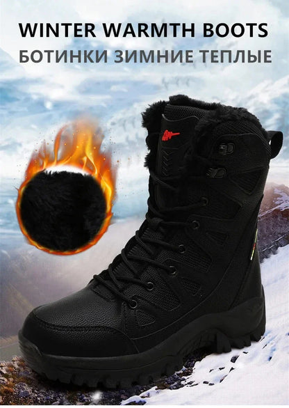 New Warm Plush Snow Boots Men Lace Up Casual High Top Men's Boots Waterproof Winter Boots Anti-Slip Ankle Boots Army Work Boots