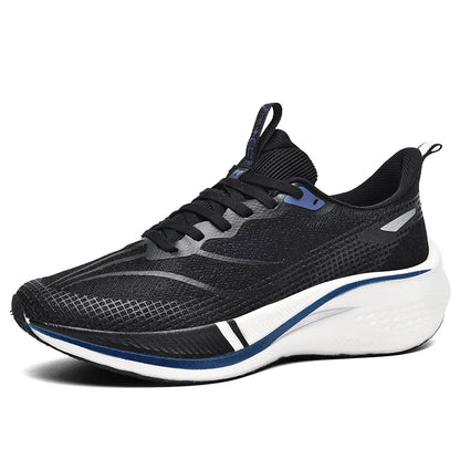 Sapatos de corrida esportivos casuais masculinos e femininos de moda com superfície de malha respirável, suporte de placa de carbono e sola de borracha resistente ao desgaste