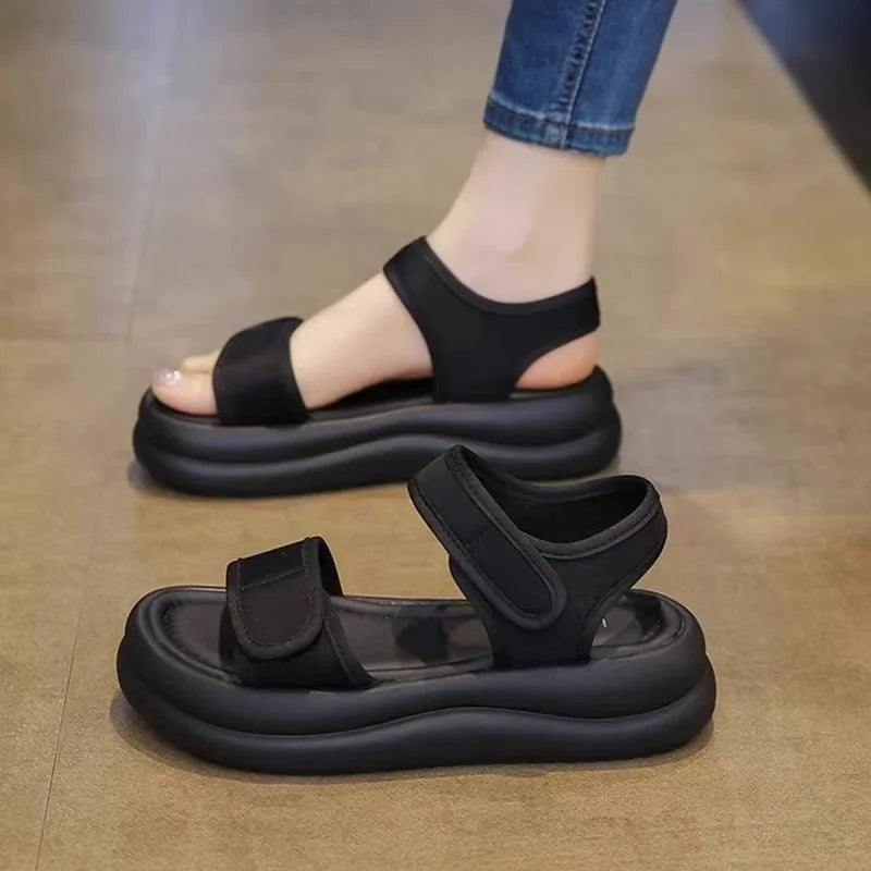 Thick soled Roman sandals for women, new summer sports soft soled work versatile, non tiring, non slip beach shoes