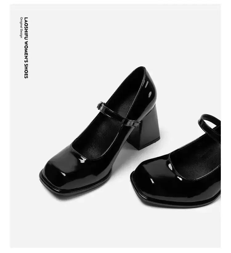 Mary Janes Vintage Black Sandals Woman Buckle Casual Medium Heels Office Ladies Solid Elegant Heels Korean 2024 Summer