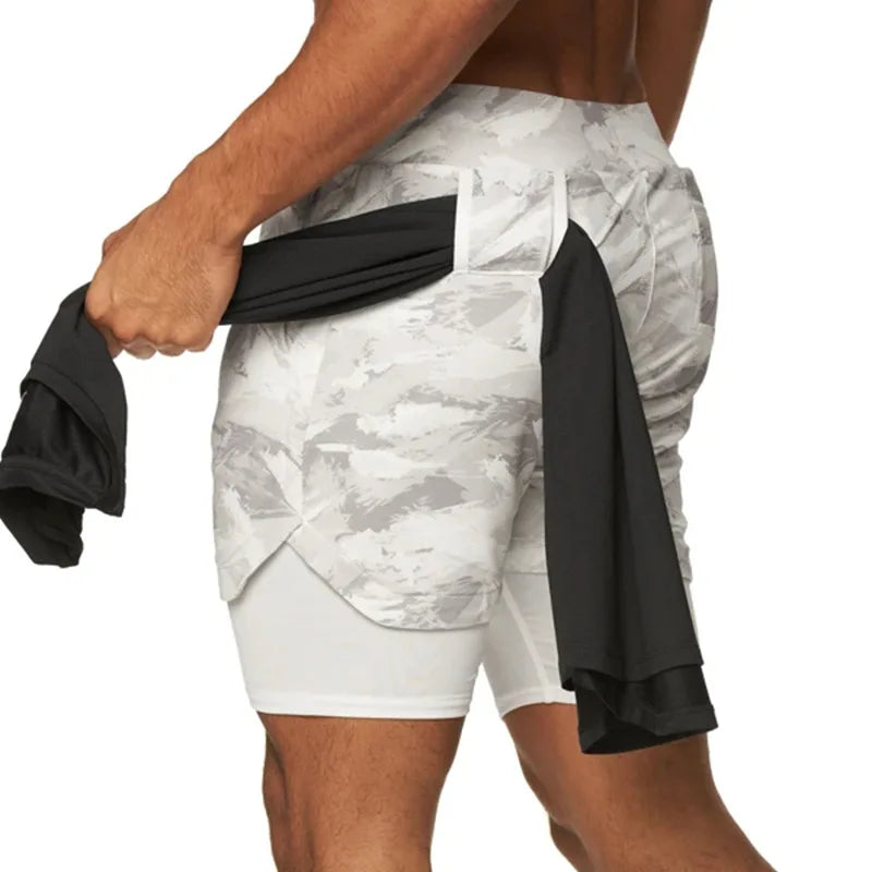 Running Shorts Men 2 In 1 Double-deck Quick Dry GYM Sport Shorts Fitness Jogging