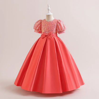 Christmas Sequin Bridesmaid Girl Dresses Elegant Bow Wedding Party Princess Prom Kids Dress For Girls Birthday Evening Costumes