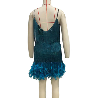 Elegant Dress Stretchy Tassel Sequins Decor Sexy Bodycon Mini Dress Pure Colors Above Knee Summer Dress Club Wear
