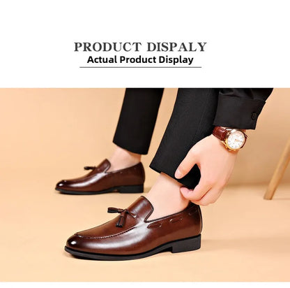 Summer New Large Size Men's Leather Shoes Business Formal Casual Wedding Knot Shoes round Toe Flat Heel Rubber Outsole