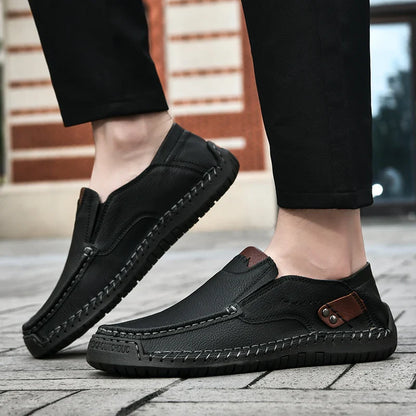 Men's Handmade Vintage Loafers, Stylish Low-Top Slip-On Casual Shoes, Suitable for All Seasons, Everyday Wear Flat Shoes, Comfortable, Breathable, Wear-Resistant, Non-Slip Footwear