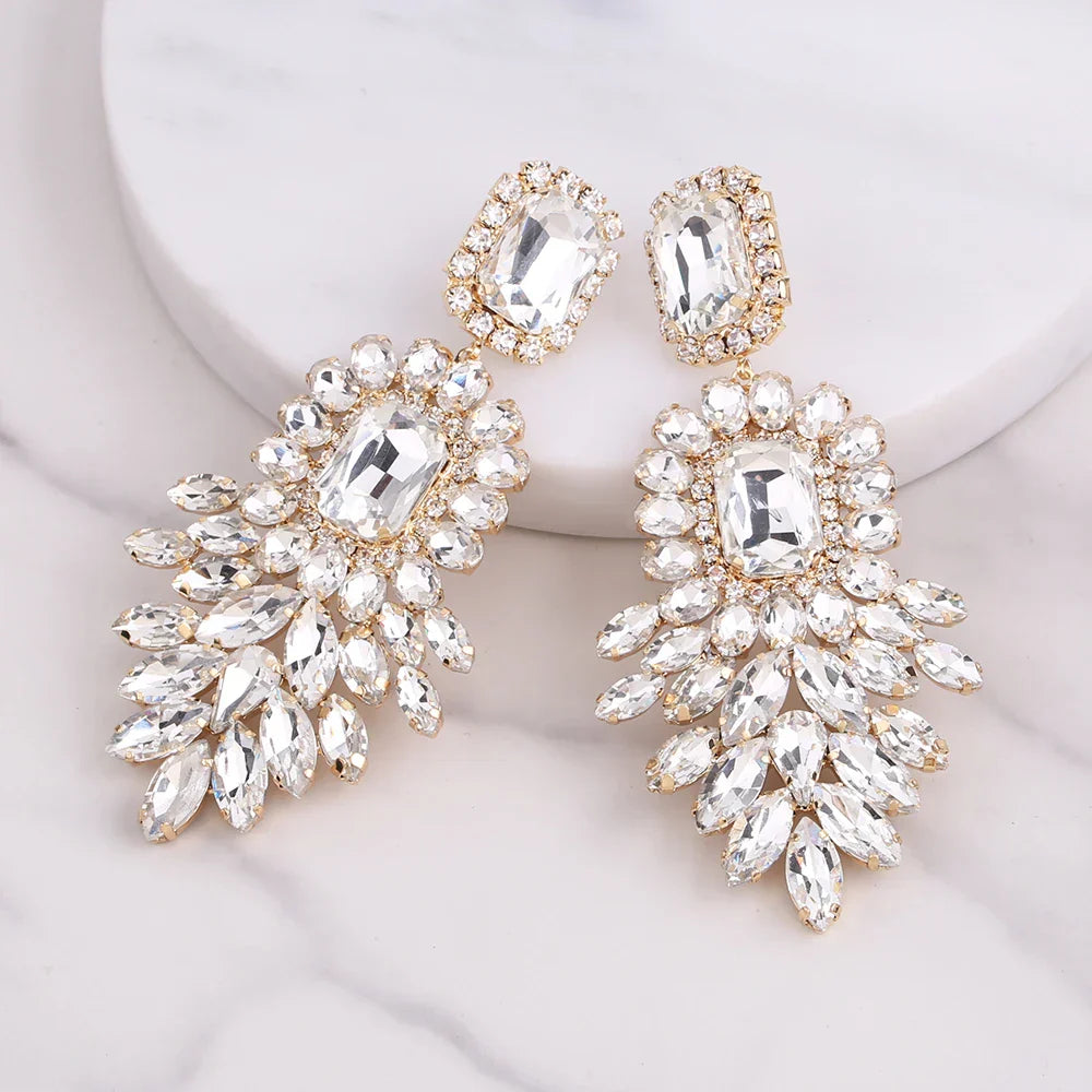 New Crystal Dangle Earrings For Women Rhinestone Earrings Weddings Ladies Party Fashion Jewelry Accessories Wholesale Gifts