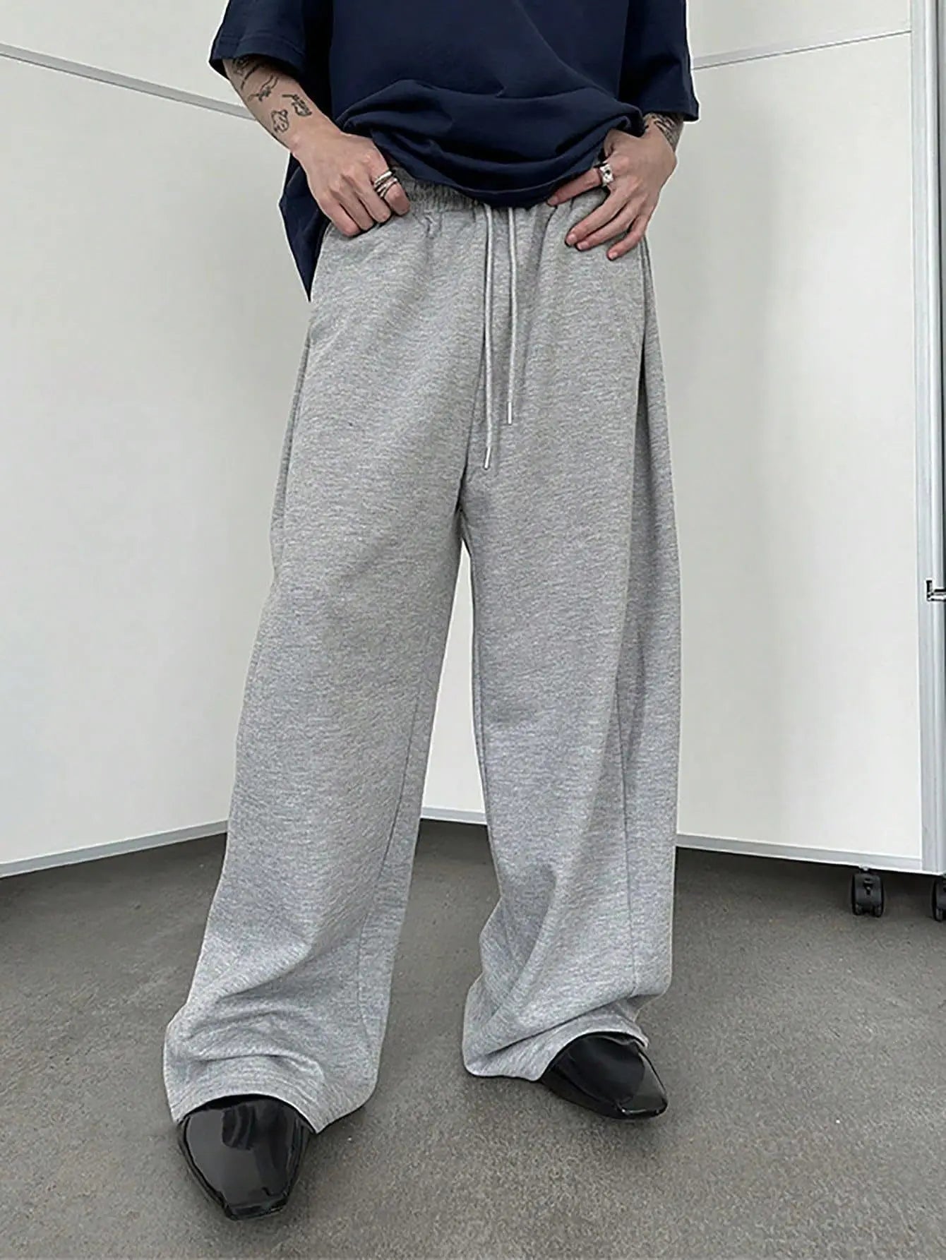 2025 men's wide leg sweatpants, European and American men's and women's sweatpants, waist drawstring straight leg loose casual s