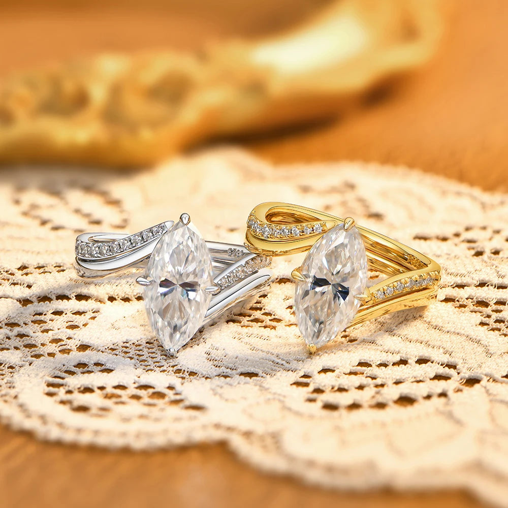 Luxury Marquise Cut Moissanite Stacking Rings S925 Silver Split Shank Engagement Band Women Bridal Sets Wedding Jewelry