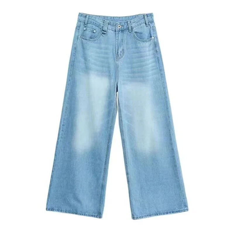New Men's Baggy Straight Leg Wide Leg Jeans Male Fashion Vintage Wash Casual Denim Pants Youth Popular Brand Streetwear Trousers