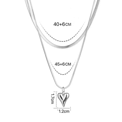 LATS Double Layered Love Heart Pendant Necklace for Women Silver Color Simple Neck Chain Choker Fashion Jewelry Birthday Gifts