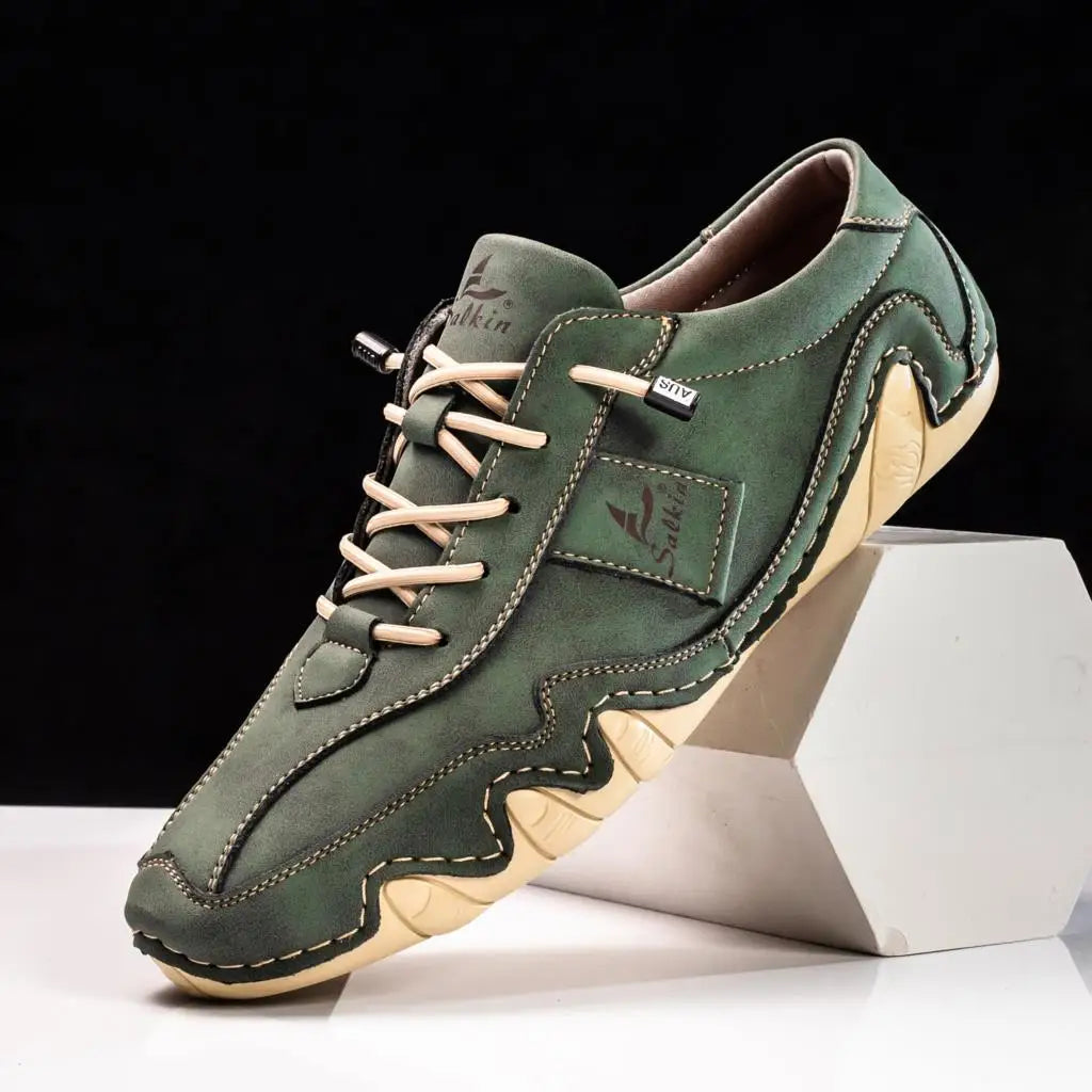 Spring Handmade Leather Casual Men Shoes Design Fashion Sneakers Man Loafers Breathable Soft Flat Shoes Driving Shoes