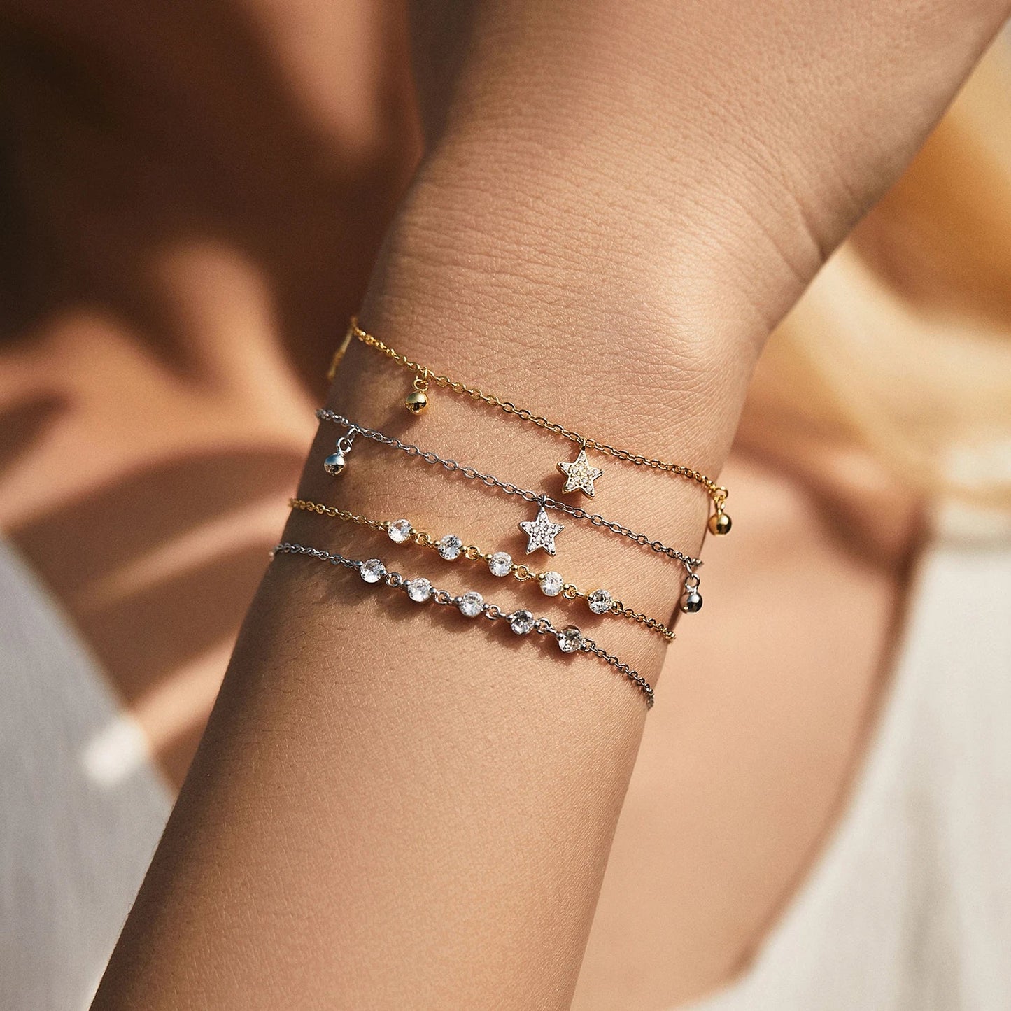 925 Sterling Silver Stars & Geometric Trendy Stackable Dainty Bracelets Adjustable Link Chain Bracelet For Women Jewelry