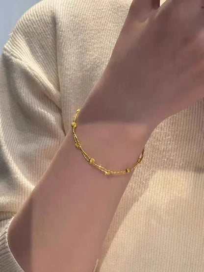 18k Gold Starry Sky Bracelet Au750 Gold Bracelet Plain Chain Lucky Charm Small Gold Beads for Woman Wedding Party Jewelry Gifts