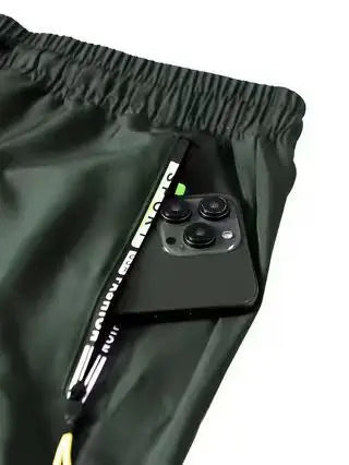 Men Lightweight Cargo Pants with Drawstring Elastic Waist Multiple Zipper Pockets Large Side Pockets Breathable Regular Fit