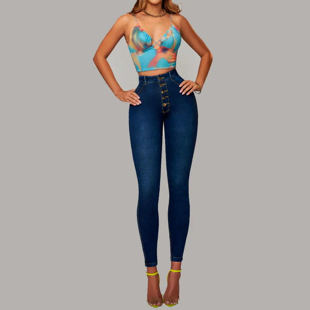 Calça Jeans Feminina Skinny Lápis Cintura Alta Elástica Reta Calça Feminina Streetwear Elástica Justa
