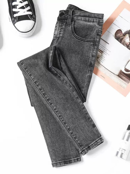 Calças Jeans Unissex Masculinas e Femininas Cinza Slim Denim Harajuku Drip Não inclui acessórios ou cintos