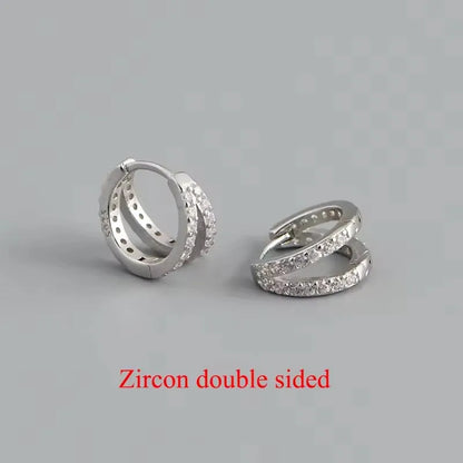 925 Sterling Silver Fashion Luxury Shiny Double Layer Zircon Huggies Hoop Earrings for Women Plated 18k Gold Fine Jewelry