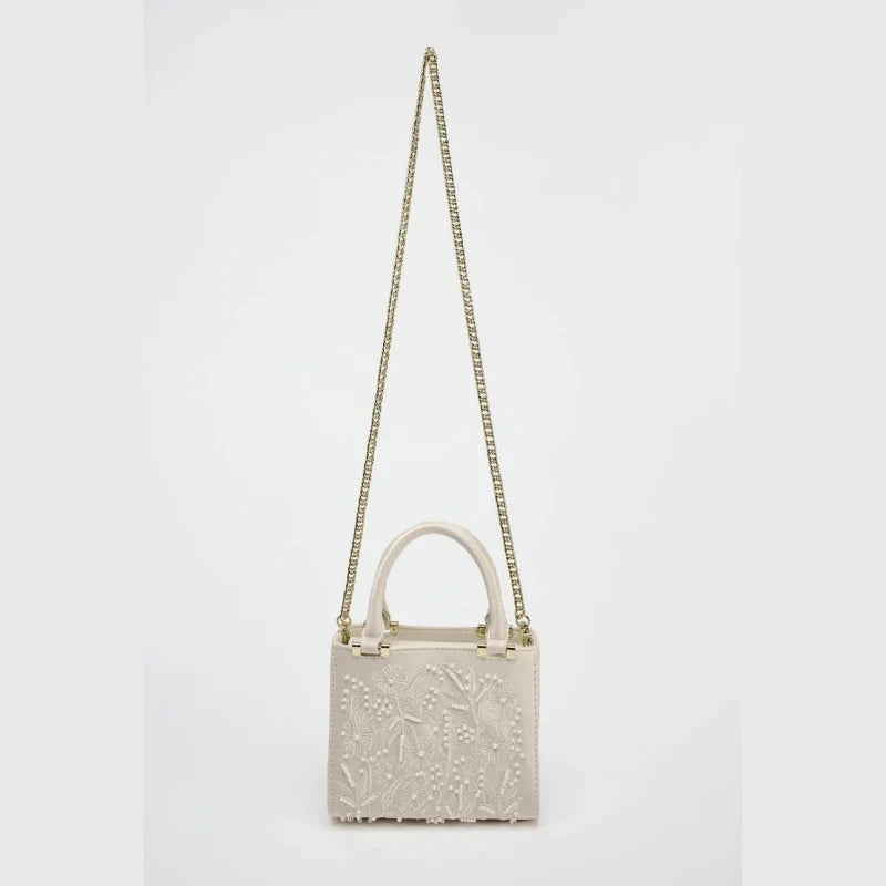 Bolsa Tote Mini Duffel Pérola, Bolsa Transversal Feminina com Correntes, Bolsa Pequena Elegante Designer de Luxo Feminina