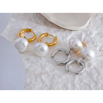 High Quality Imitation Pearls Drop Stainless Steel Golden Korean Hoop Earrings Charms Fashion Jewelry Bijoux Femme Gift