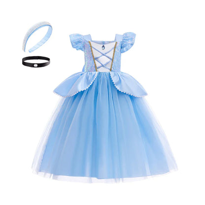 Vestido de Luxo Princesa Branca de Neve com Capa para Meninas Fantasia Infantil Cosplay de Fada Roupa de Carnaval para Crianças Vestido de Halloween