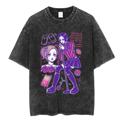 Nana Osaki Japanese Anime Vintage Washed T-shirt Men's Women Clothing Harajuku Short Sleeve T-shirts 100% Cotton Casual T Shirts
