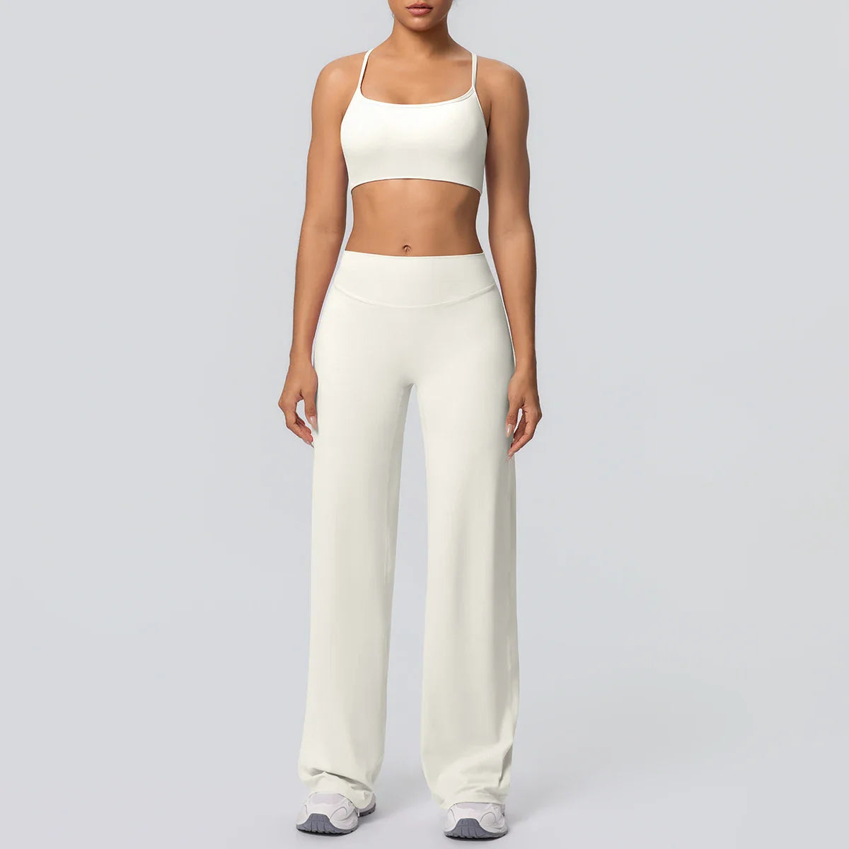 Women Gym Sports Yoga Suit Sexy Beautiful Back Yoga Underwear With Chest Pad Solid Color High Waisted Wide Leg Pants Yoga Set