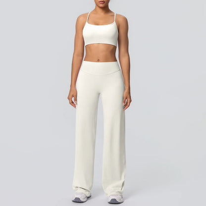 Women Gym Sports Yoga Suit Sexy Beautiful Back Yoga Underwear With Chest Pad Solid Color High Waisted Wide Leg Pants Yoga Set