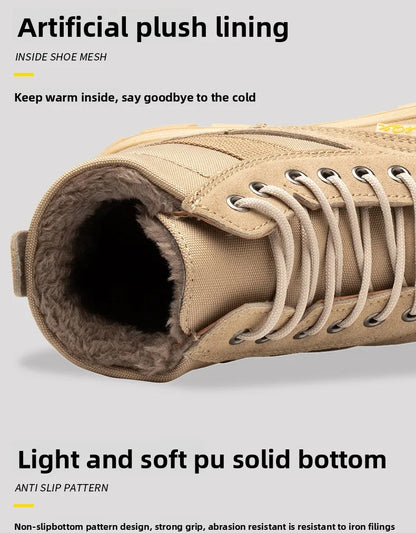 Men's Winter Wool Velvet Cotton Safety Work Shoes High Top Steel Toe Insulated Labor Protection Construction Shoes