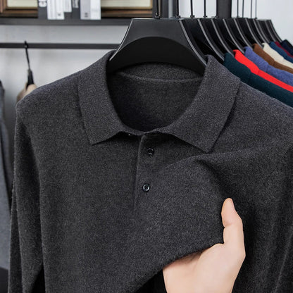 Original Quality Men's Polo Shirt Exquisite Simple Long Sleeve Knitted Lapel Sweater Autumn Winter Business Casual Menswear Top