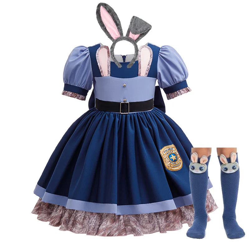 Zootopia Judy Bunny Costume Cosplay for Girls Dress Carnival Party Clothes Disguise Cartoon Zoo Roleplay Fantasia Outfits