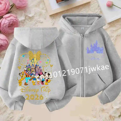 Boys and Girls Clothing Castle Pattern Kids Hoodie Jacket for Children 2026 Fashion Minnie Mickey Castle Zipper Hoodie Closure