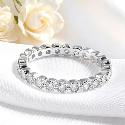 2mm D Color Full Eternity Moissanite Rings for Women Everyday Wear Jewelry Birthday Gift 925 Sterling Silver Promise Band