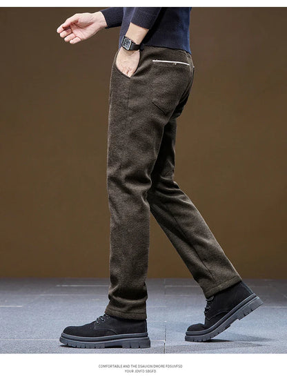 Men's Winter Velvet Casual Pants Thickened Warm Slim Fit Comfortable Solid Color Trousers Korean Fleece  Fashion Outdoor Jogging