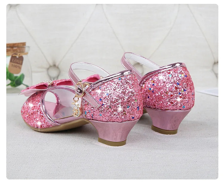 Girls High Heels For Kids Princess Leather Sandals Children Halloween Cosplay Party Wedding Dancing Shoes Fashion Crystal Shoes