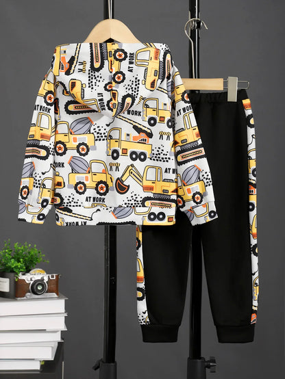 2PCS Kids Boy Clothes Set Cartoon Patte Hooded Long Sleeve Hoodie+Pants Autumn Fashion Trend Sports Outfit for Children 4-7Year