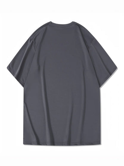 Men's summer 100% pure cotton fashionable casual sports loose mountain print round neck short sleeved T-shirt top