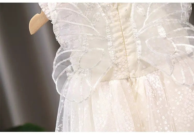 Girls Summer White Princess Dress Kids Tulle Tutu Skirt With Wings Cute Baby Girls Fluffy Party Dress For Birthday Holiday