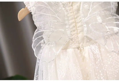 Girls Summer White Princess Dress Kids Tulle Tutu Skirt With Wings Cute Baby Girls Fluffy Party Dress For Birthday Holiday