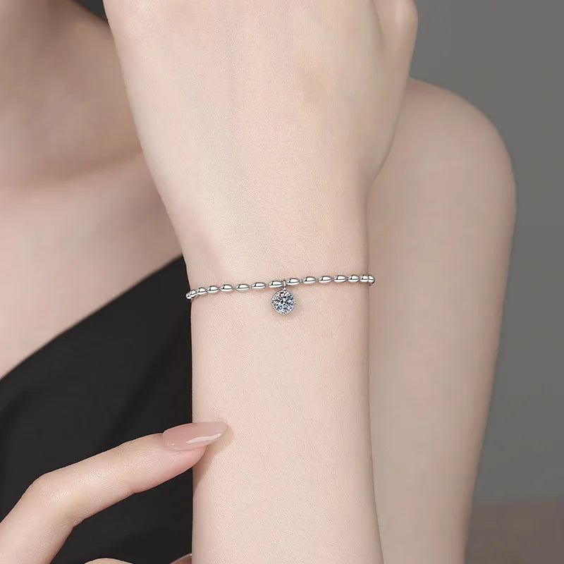 Lucky Clover GRA Certified 0.4cttw Moissanite Diamond Link Bracelet for Women 925 Silver Hand Chain Adjustable Bracelets