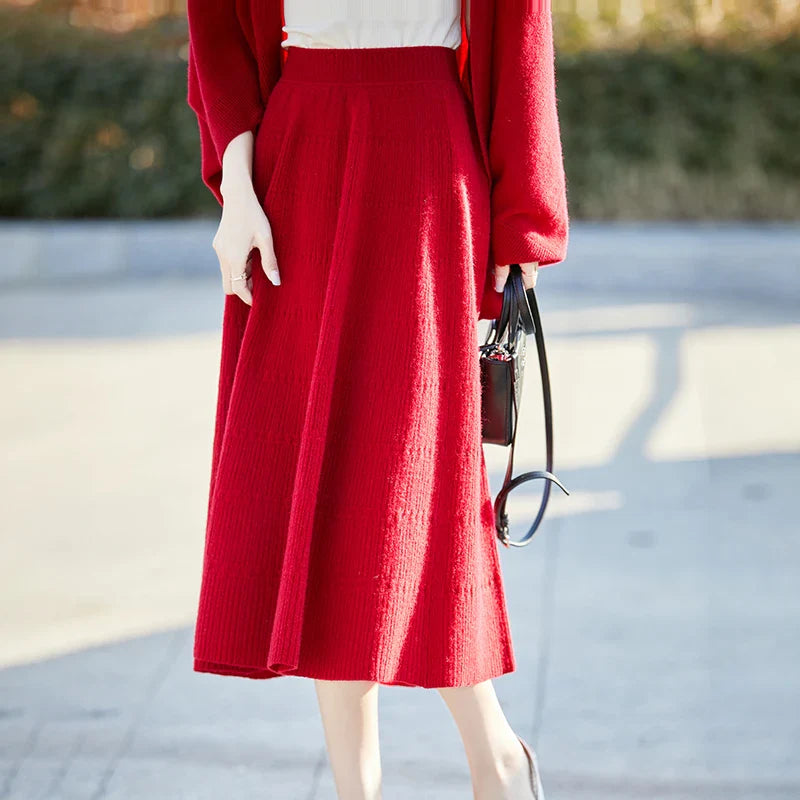Autumn And Winter High Waist 100% Pure Wool Skirt Female Slim Long Knitted Wool Skirt Loose Wearing A-Line Skirt
