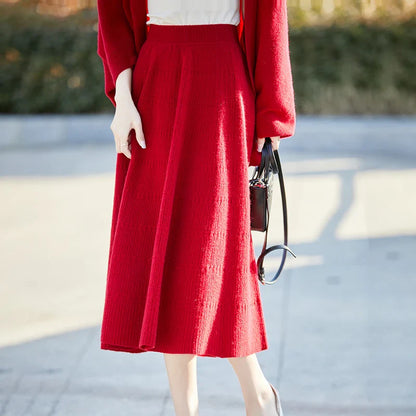 Autumn And Winter High Waist 100% Pure Wool Skirt Female Slim Long Knitted Wool Skirt Loose Wearing A-Line Skirt