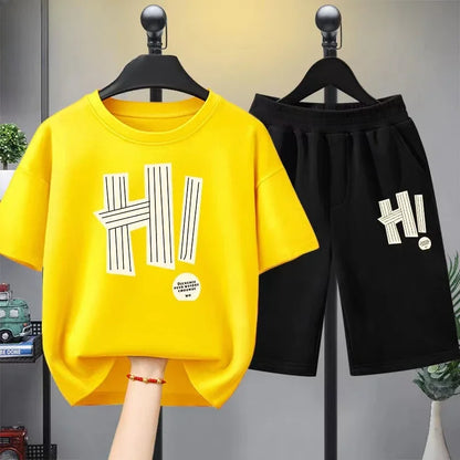Summer Boy and Girl Set, Children's Boy Letter Printed T-shirt and Shorts 2-piece Set, Children's Short Sleeved Top and Bottom