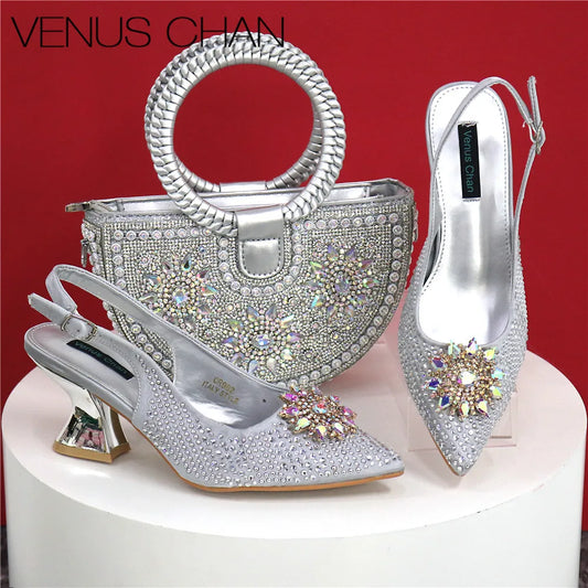 Italian Design Evening Shoes And Bag Paired With Handmade Petal Clutches Pointed Toe High-Heel Shoes For Women Party Shoes