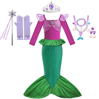 Ariel Girls Dress Short Sleeve Tulle Cosplay Princess Costume Carnival Party Girl Princess Dress Party Dresses For Girls
