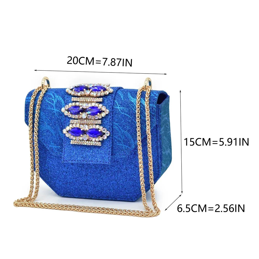 Women Shoes and Bags To Match Set Italy Lady Crystal Low Heels Pointed Toe Party Shoe and Bag African Women Ladies Wedding Pumps