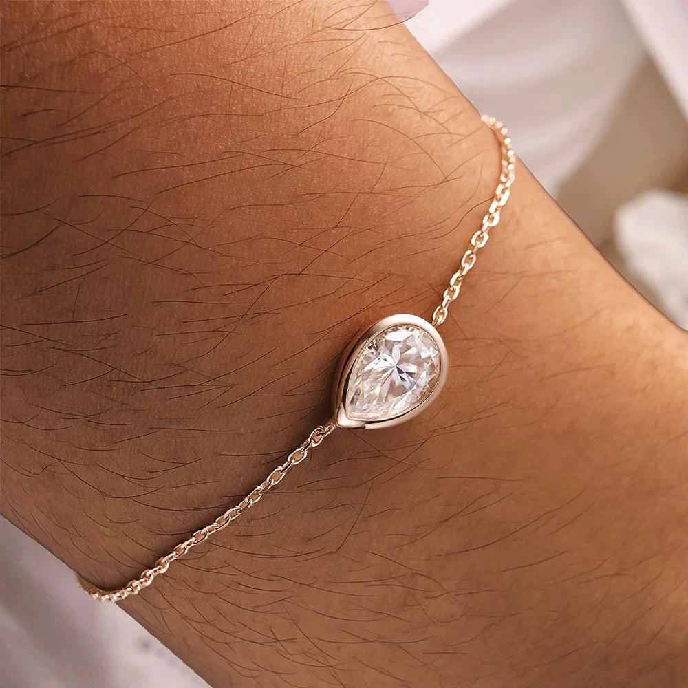 Bezel Setting 1/2CT Pear Marquise Emerald Cut Moissanite Solitaire Link Bracelet Women 925 Silver Diamond Party Wrist Chain