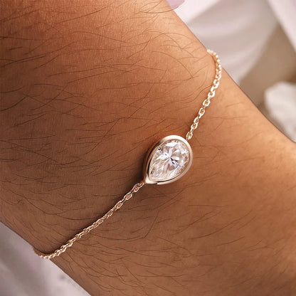Bezel Setting 1/2CT Pear Marquise Emerald Cut Moissanite Solitaire Link Bracelet Women 925 Silver Diamond Party Wrist Chain