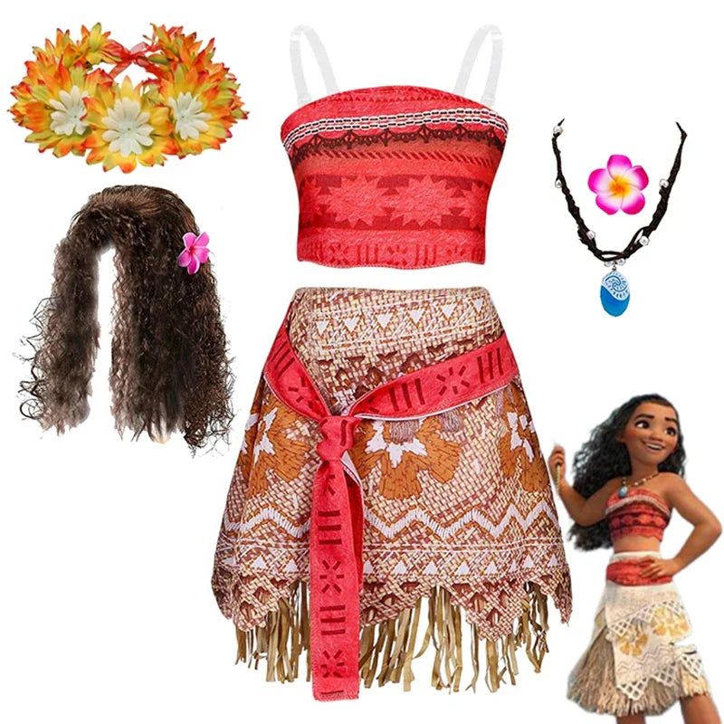 Movie Moana Girl Dress Halloween Cosplay Party Costume Princess Fancy Clothes Children Vaiana Outfit Dress