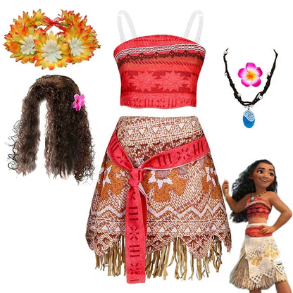 Movie Moana Girl Dress Halloween Cosplay Party Costume Princess Fancy Clothes Children Vaiana Outfit Dress